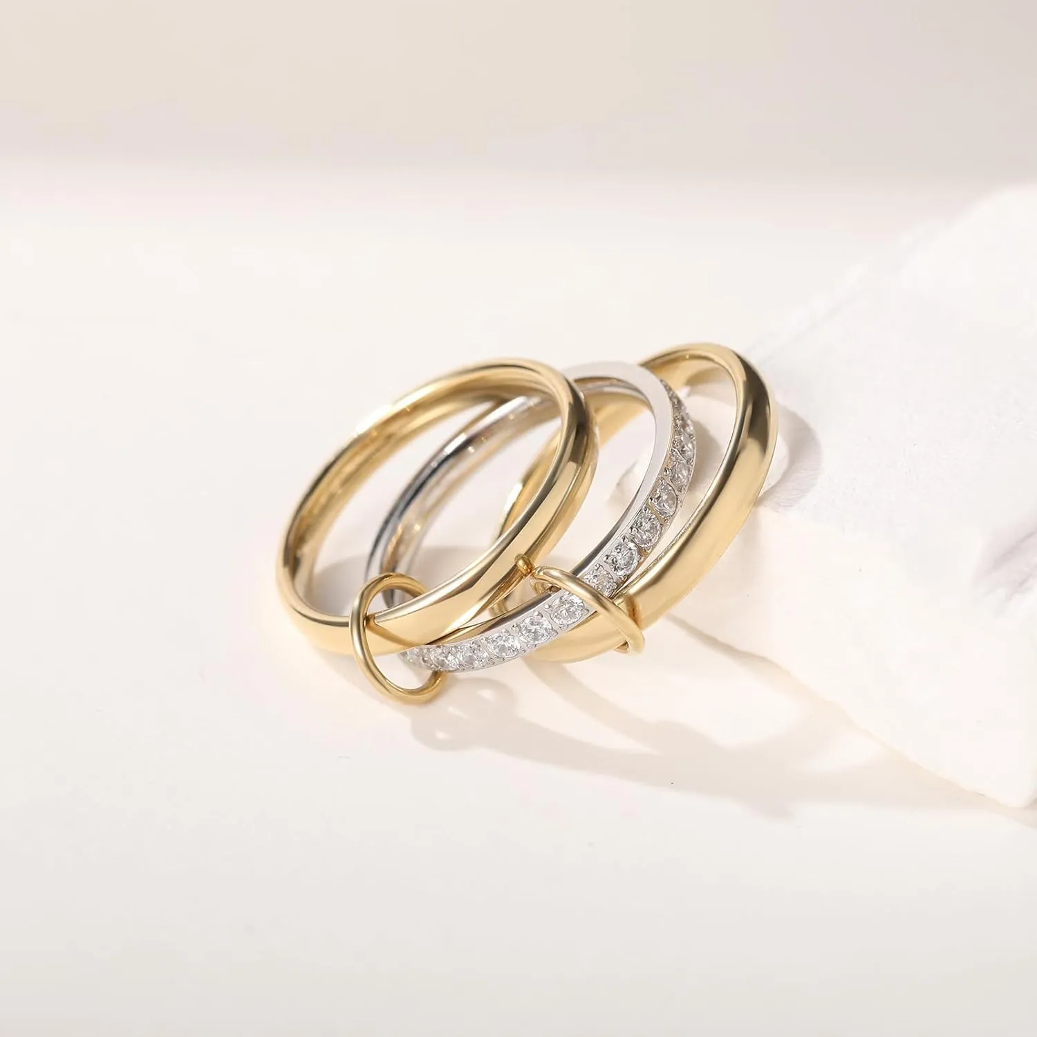 14k Gold Plated Stackable Rings for Women Non Tarnish, Cubic Zirconia Silver and Gold Stack Rings Set