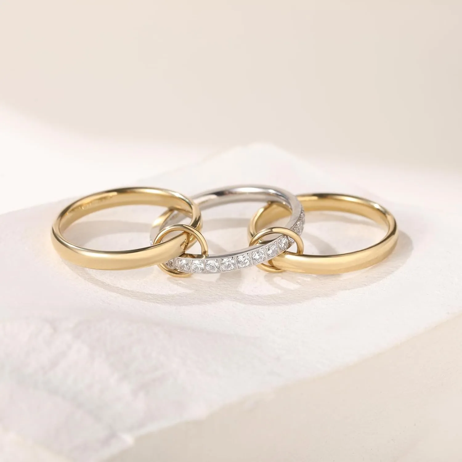14k Gold Plated Stackable Rings for Women Non Tarnish, Cubic Zirconia Silver and Gold Stack Rings Set