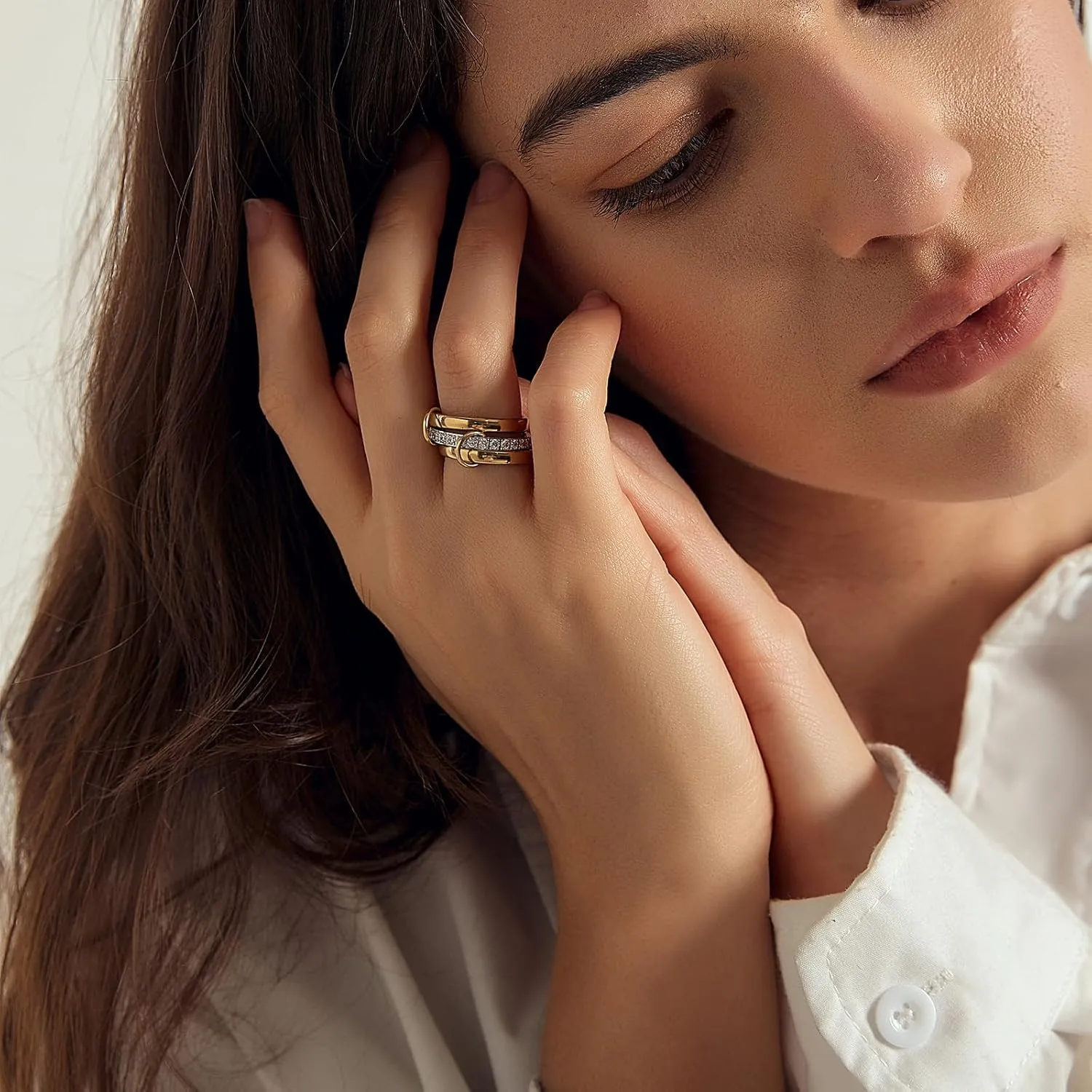 14k Gold Plated Stackable Rings for Women Non Tarnish, Cubic Zirconia Silver and Gold Stack Rings Set