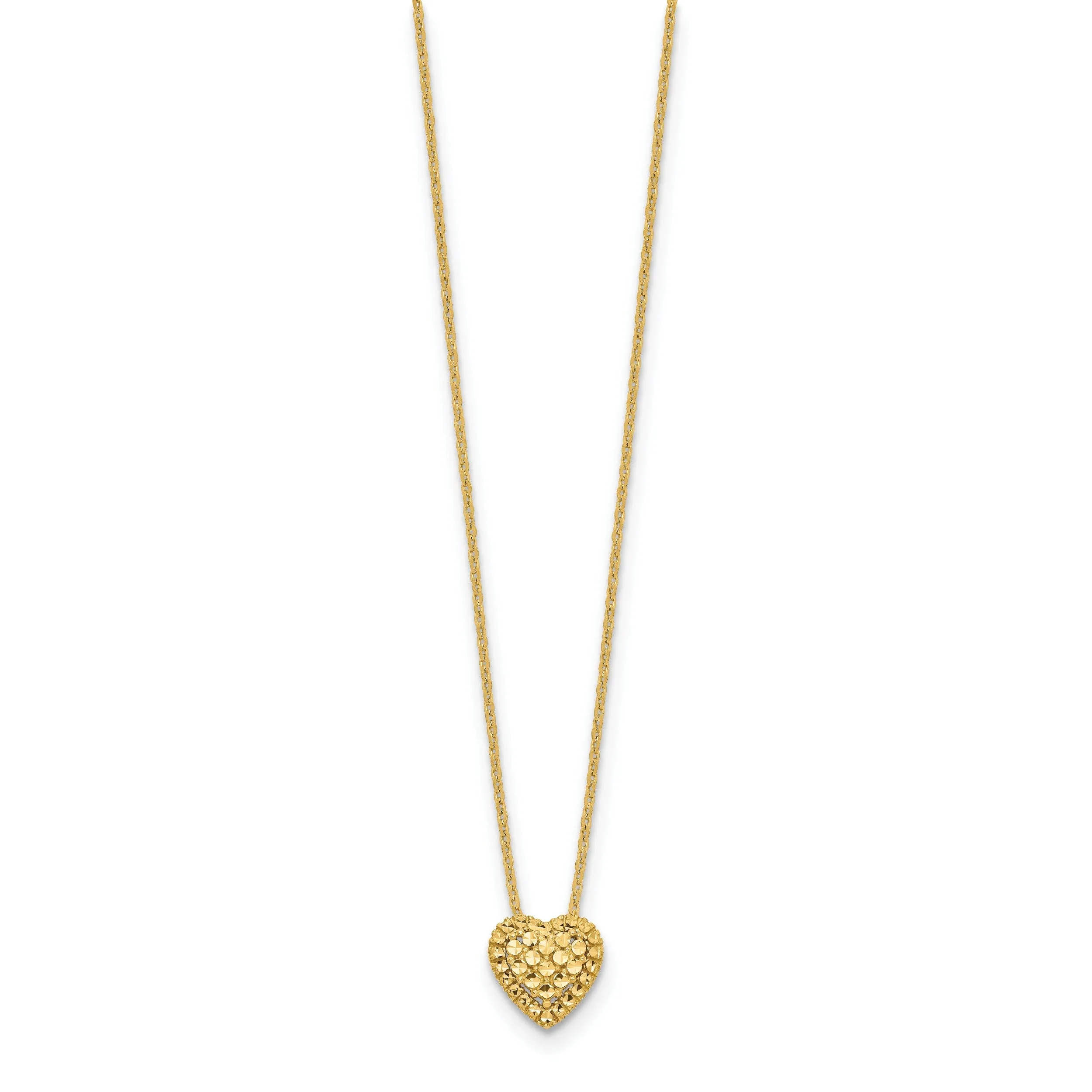 14k Yellow Gold Polished Diamond Cut Finish Fancy Design Heart Slide Pendant in a 18-inch Cable Chain Necklace Set