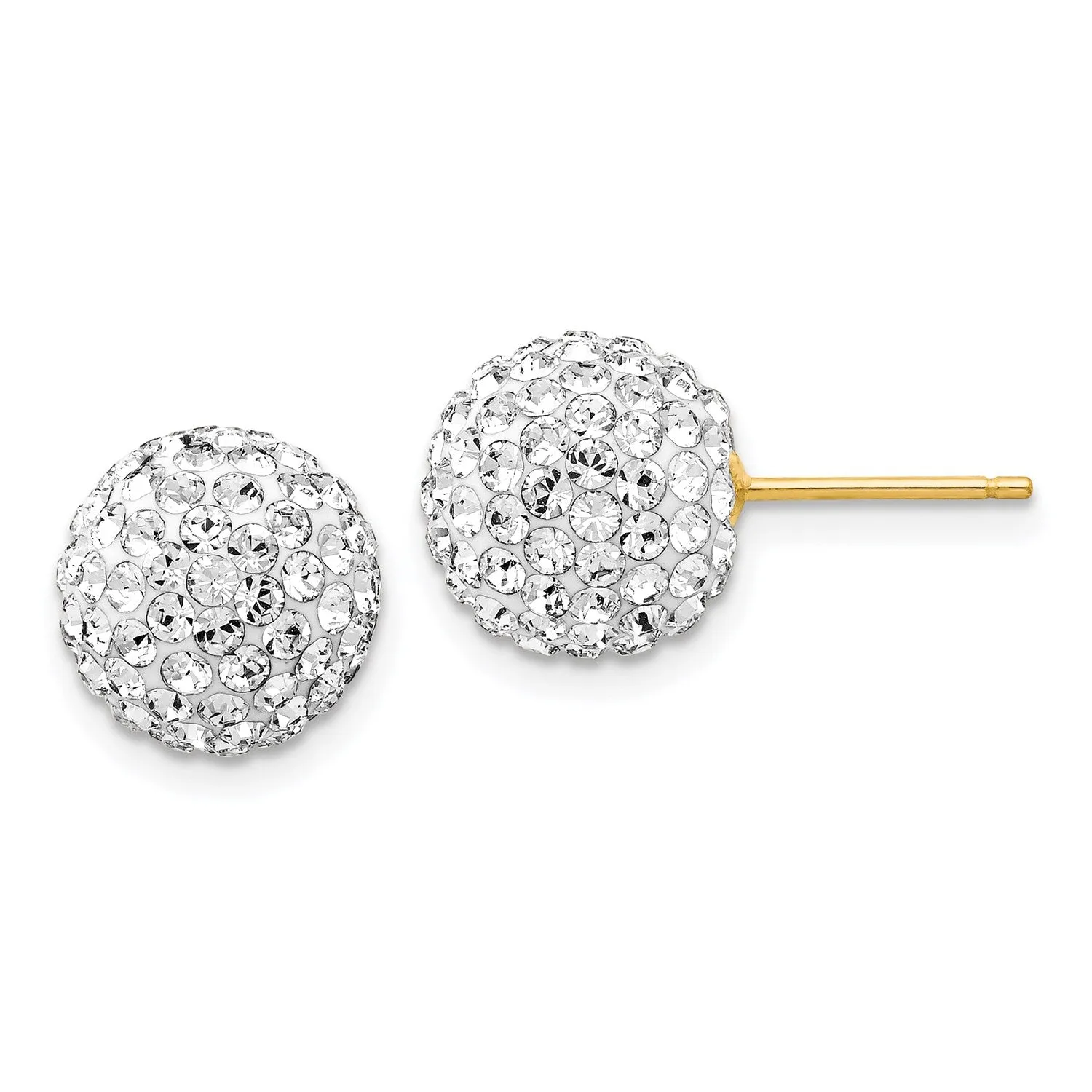 14KT Yellow Gold Crystal 10MM Ball Stud Earrings