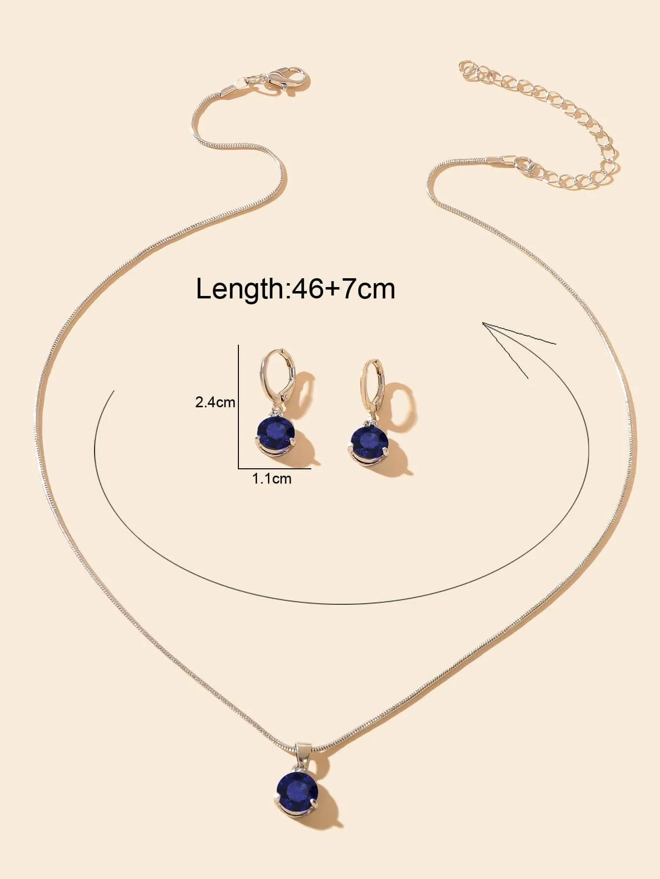 1pc Exquisite Cubic Zirconia Decor Round Pendant Necklace Drop Earrings For