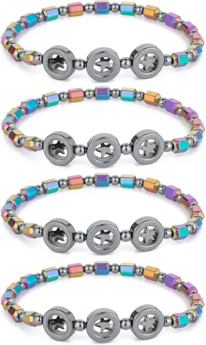 4pcs Hematite Anklet for Women Men - Stone Anxiety Relieve Circle Star Anklets