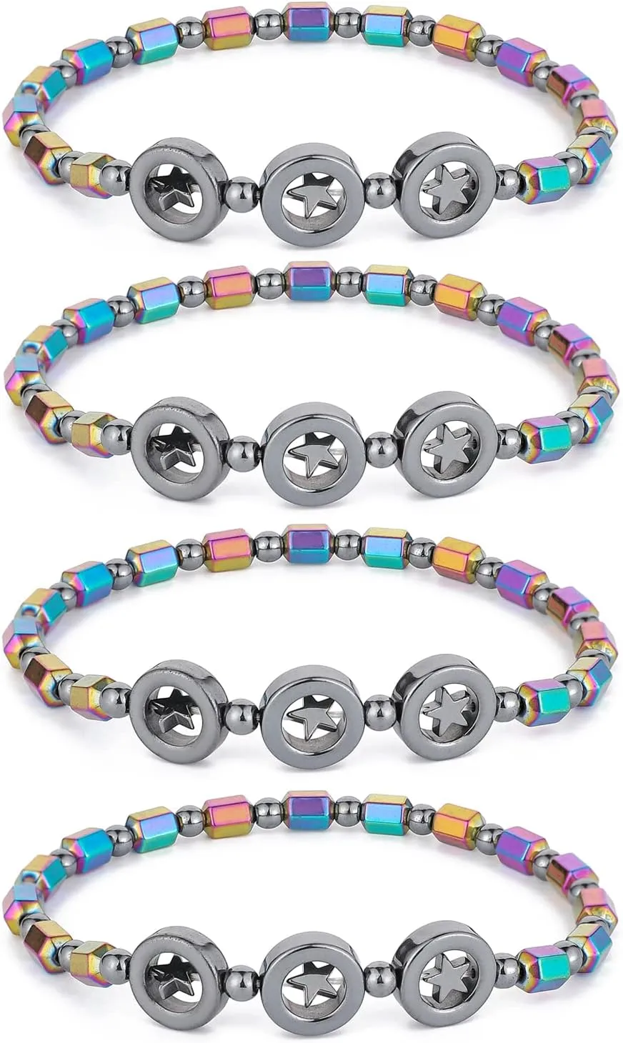 4pcs Hematite Anklet for Women Men - Stone Anxiety Relieve Circle Star Anklets