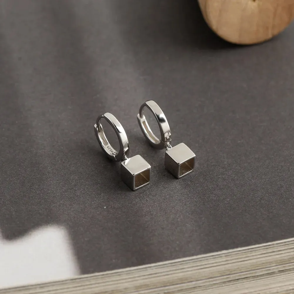 925 Sterling Silver Earrings Charm Jewelry - Drop Square - MD404