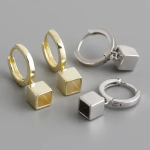 925 Sterling Silver Earrings Charm Jewelry - Drop Square - MD404