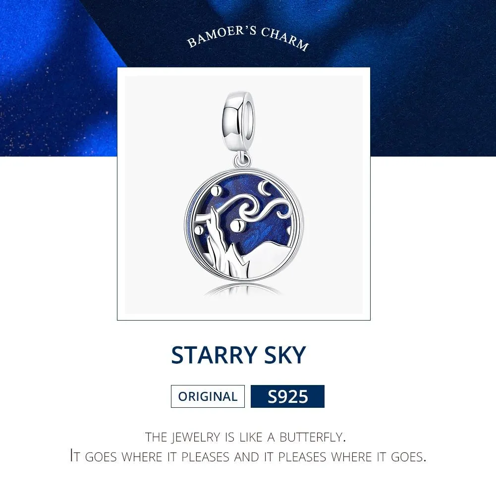 925 Sterling Silver Starry Sky Pendant For Diy Bracelets & Necklaces