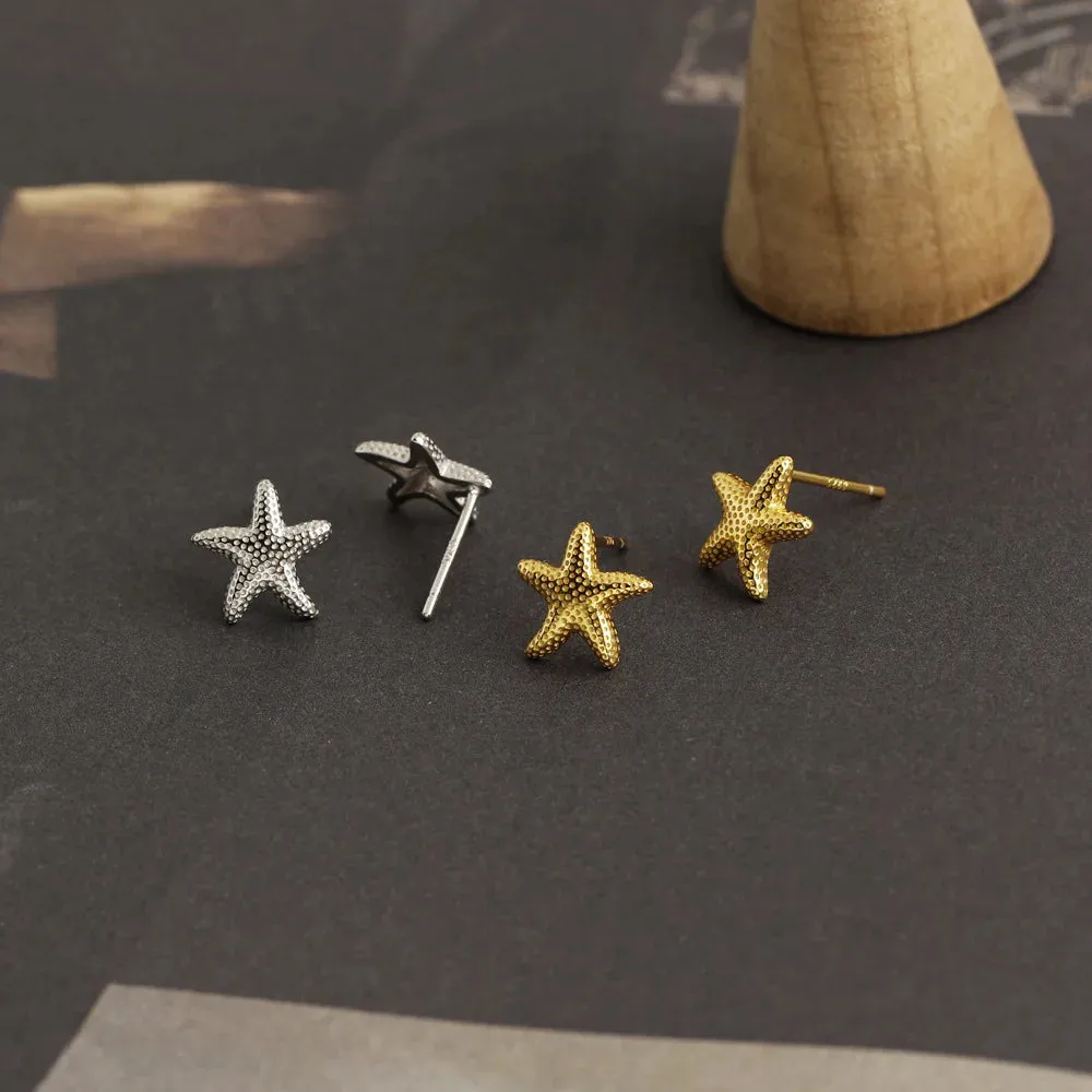 925 Sterling Silver Stud Earrings Charm Jewelry - Light Starfish - MD401