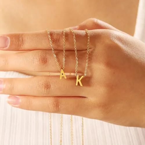 BAYLAY Dainty Gold Initial Necklace for Women, Gold Letter Tiny M Initial Pendant Necklace Simple Cute Personalized Name Necklace Gold Jewelry for Women