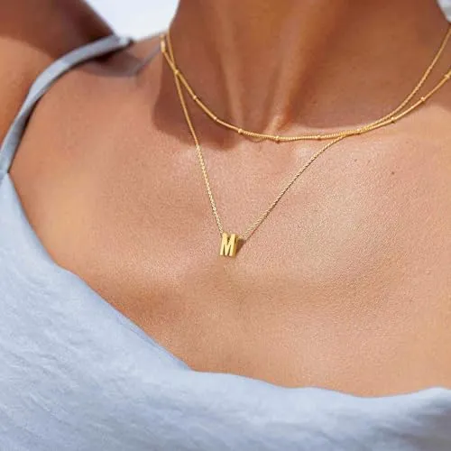 BAYLAY Dainty Gold Initial Necklace for Women, Gold Letter Tiny M Initial Pendant Necklace Simple Cute Personalized Name Necklace Gold Jewelry for Women