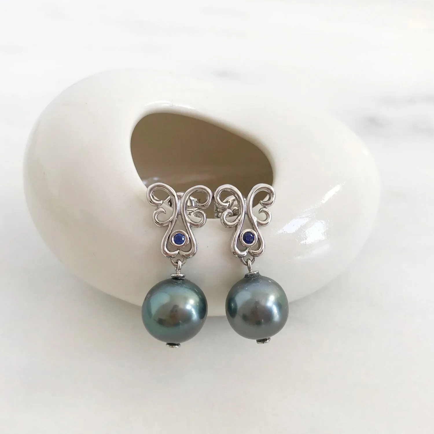 Bespoke Tahitian Black Pearl Drop Earring Set