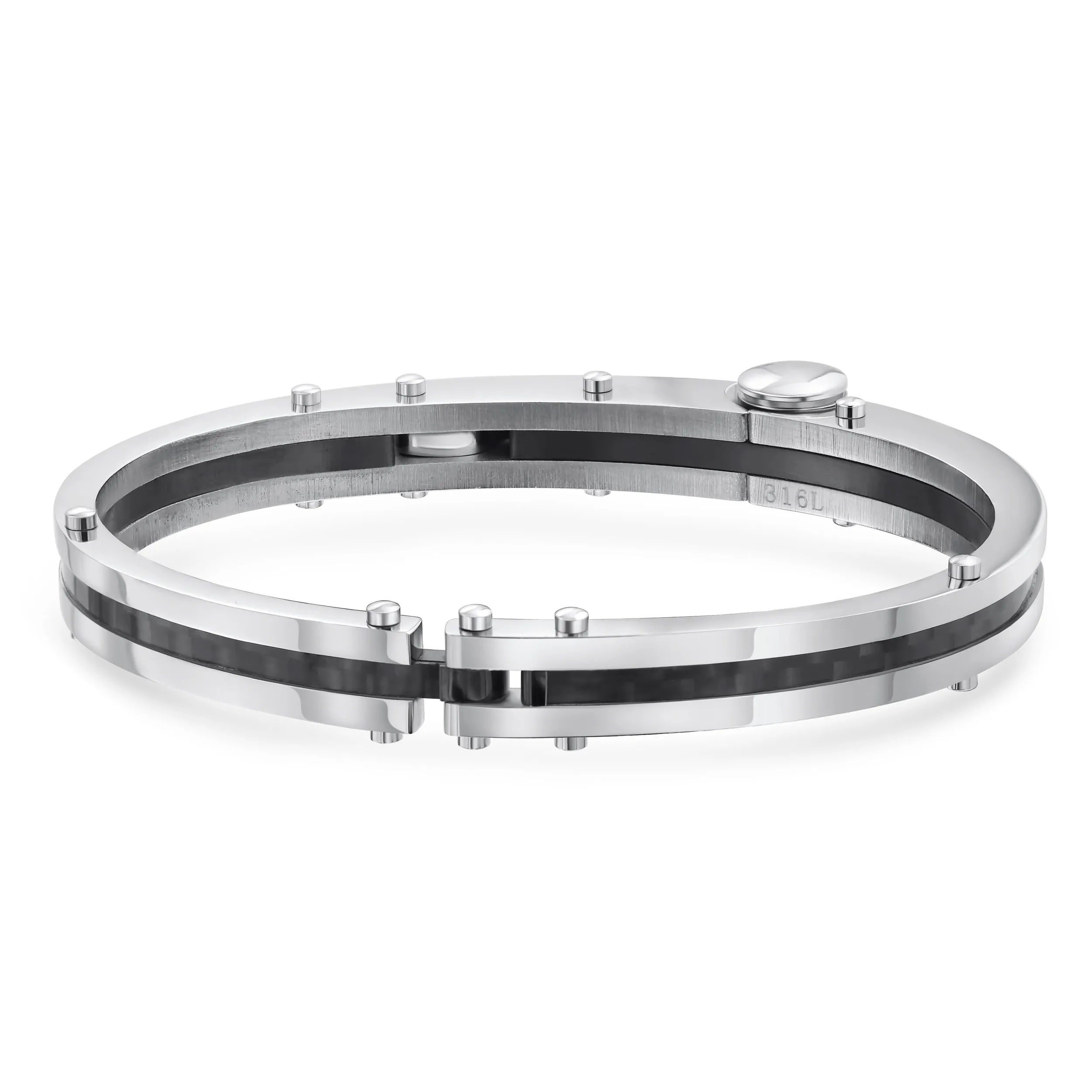 Biker Handcuff Bracelet for Men Black Silver Tone Stainless Steel 8 Inch Clasp