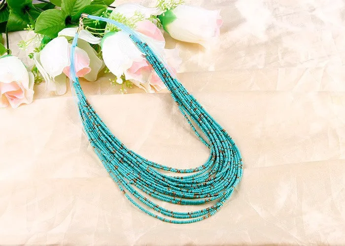 Bohemia Style 20 Layers Hand-woven Bib Statement Collar Beaded Choker Necklace Fashion Jewelry For Women