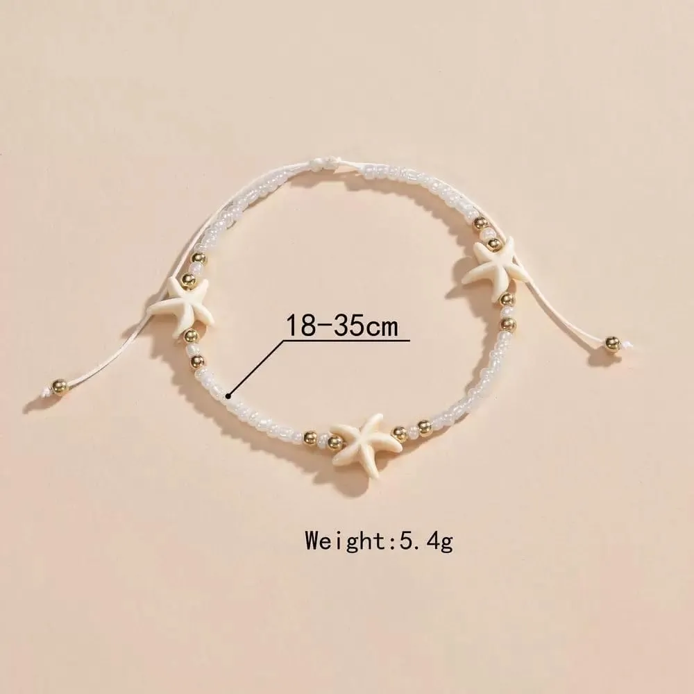 Boho Bead Anklets Barefoot Sandals Adjustable Link Anklet Multilayerd Ankle Bracelate Elastic Stretch Summer Beach Foot Chain Vacation Gift For Women Friendship