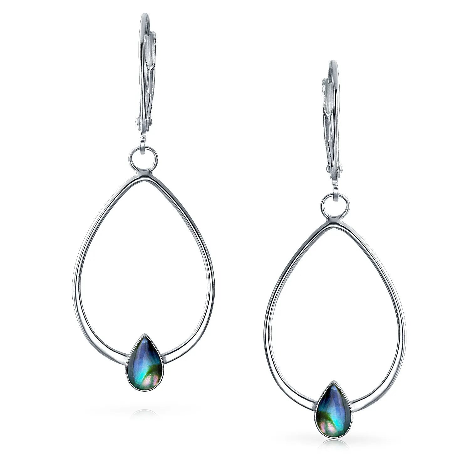 Boho Geometric Dangle Gemstone Earrings with Abalone Rainbow Accents in Sterling Silver