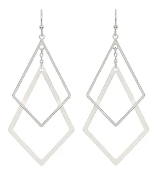 Brass Double Diamond Drop Earrings