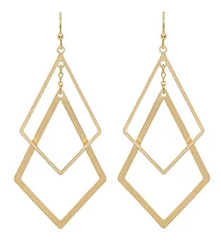 Brass Double Diamond Drop Earrings