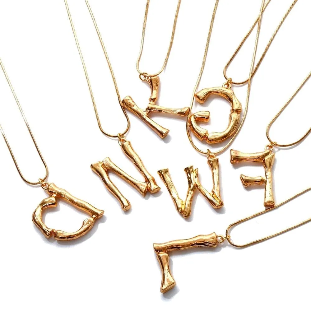 Cowrie Shell 26 Alphabet Letter Initial Pendant Necklaces-18K Gold Plated