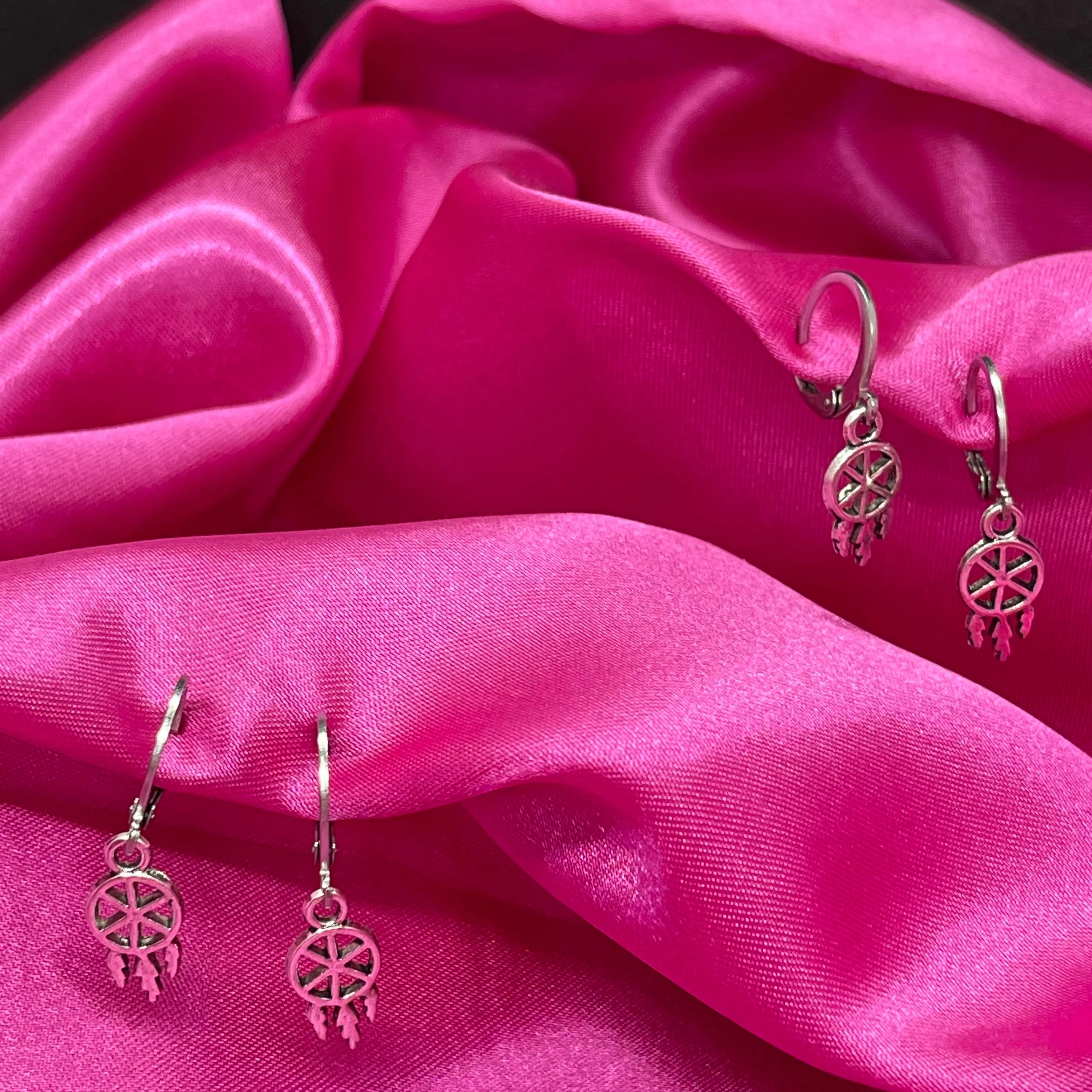 Dainty Silver Dreamcatcher Huggie Hoop Earrings