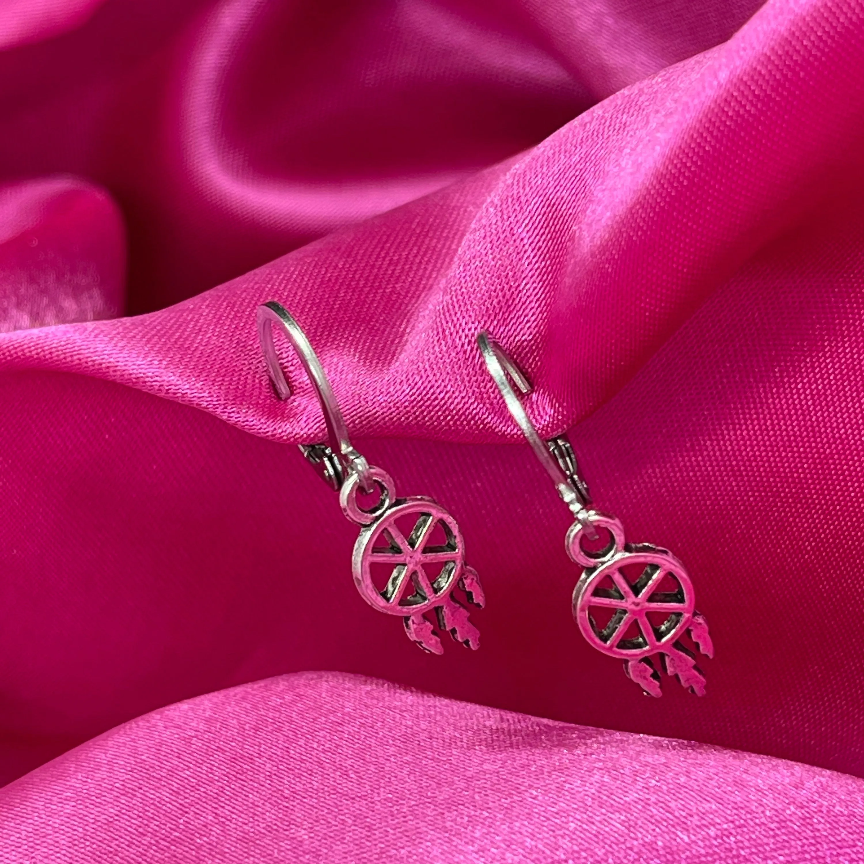 Dainty Silver Dreamcatcher Huggie Hoop Earrings