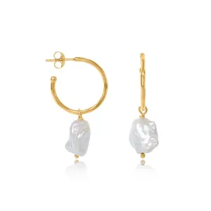 Decus Large Gold Vermeil Hoop Earrings with Baroque Cultured Freshwater Pearl Drops