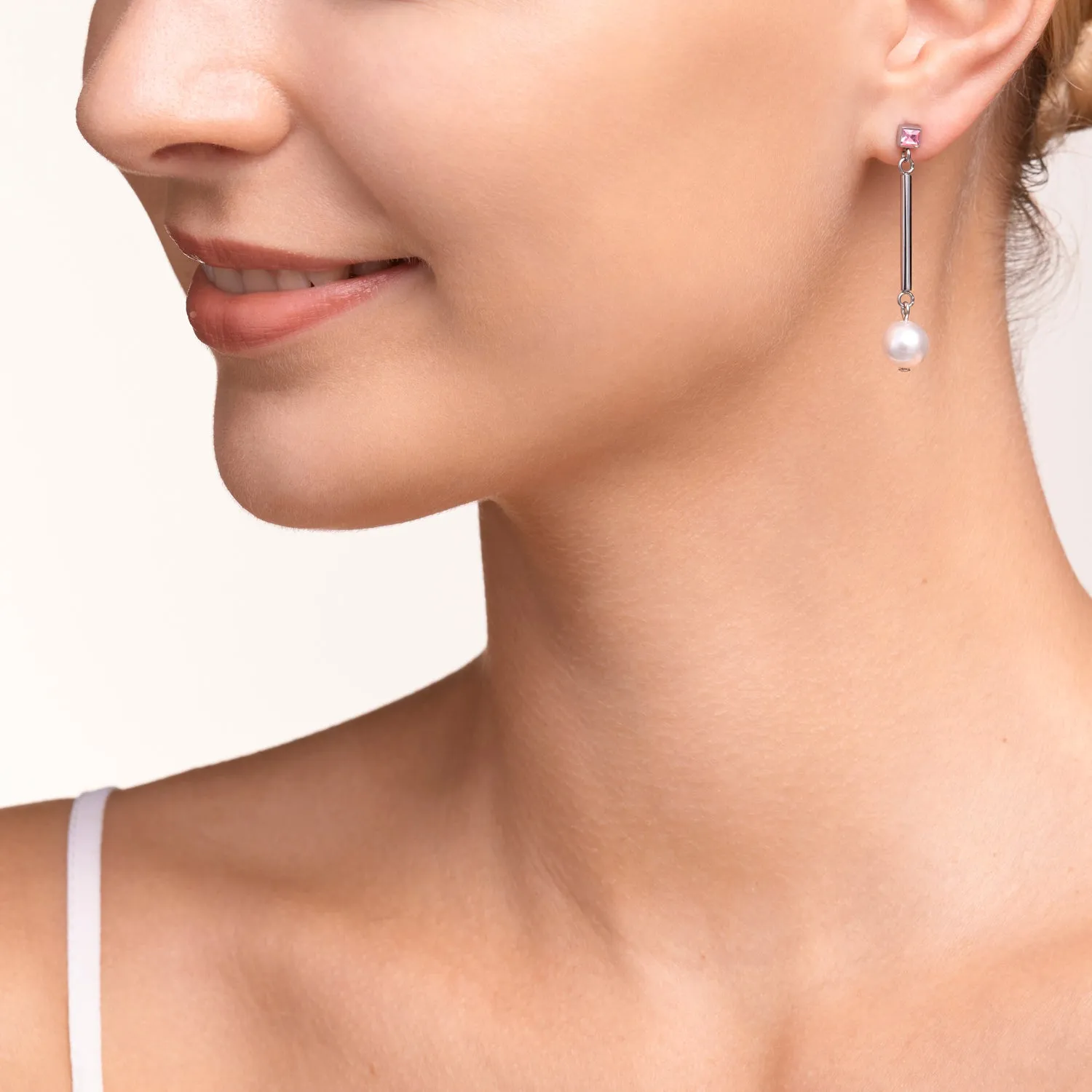 Earrings Crystal Pearls, Crystals & stainless steel silver-rose