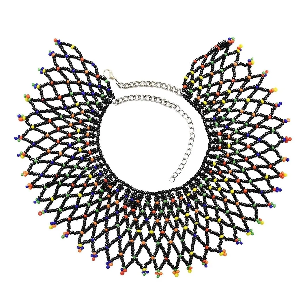 Ethnic African Big Chunky Bib Statement Choker - A Vibrant and Multicolored Beaded Necklace Perfect for Women