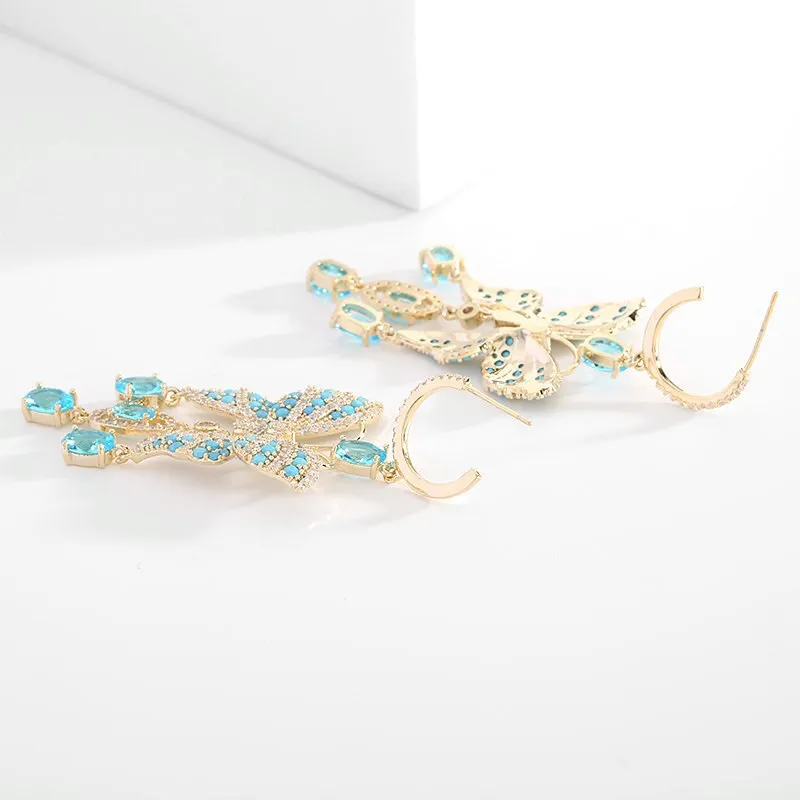 Fashion Simple Inlaid Zircon Long Butterfly  Earrings Women Jewelry LYX117