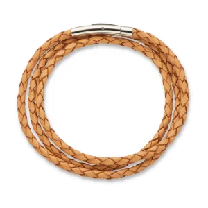 Fine Leather Braided Wrap Bracelet - Natural