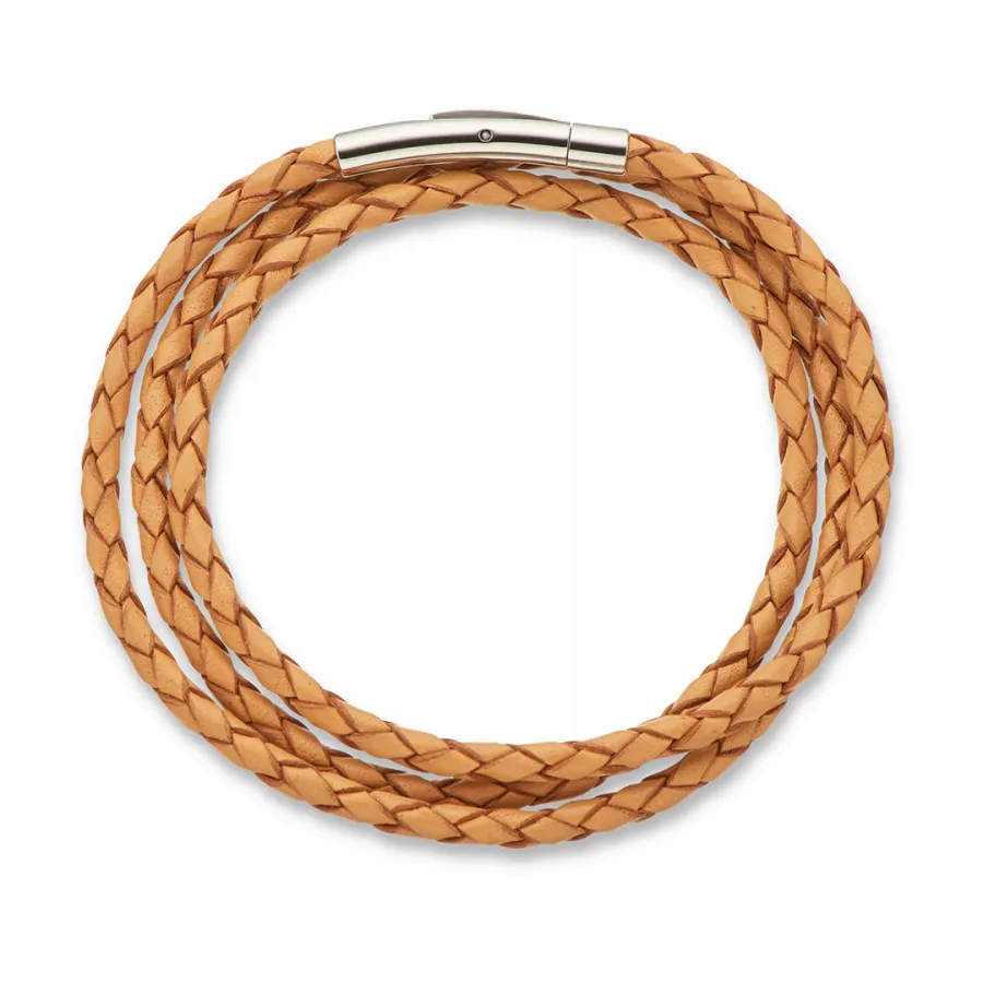 Fine Leather Braided Wrap Bracelet - Natural