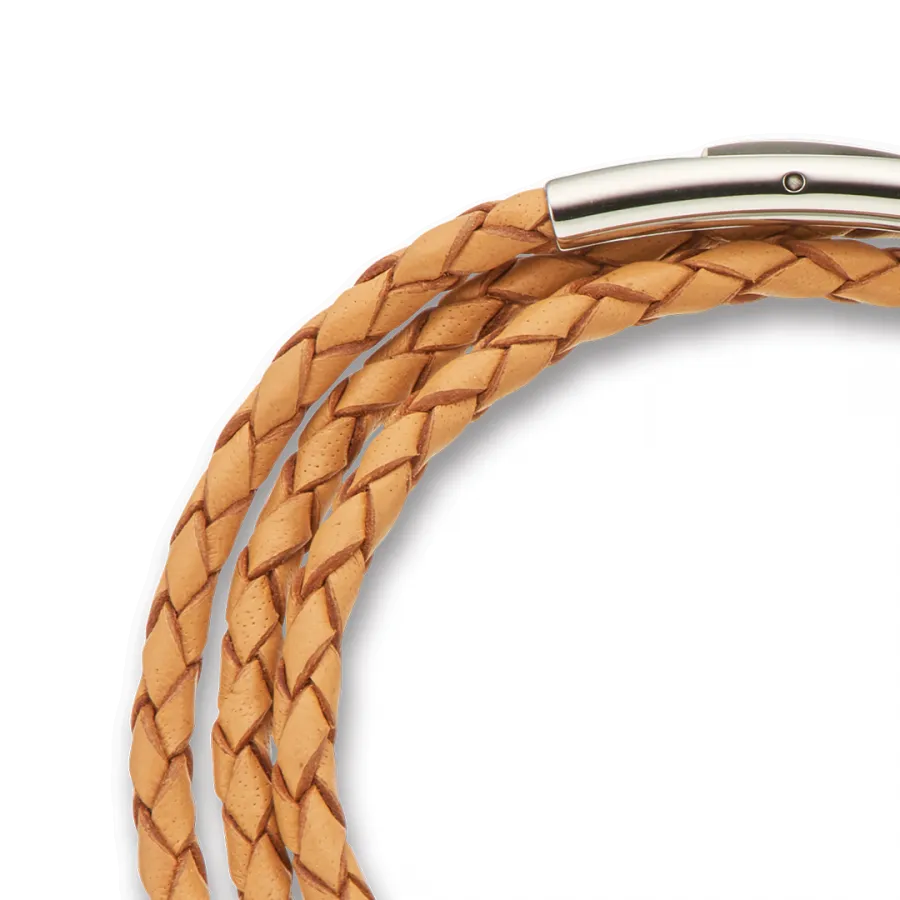 Fine Leather Braided Wrap Bracelet - Natural