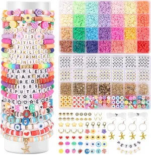 Friendship Bracelet Kit,4660 Clay Beads Bracelet Making Kit,Flat Preppy Beads for Jewelry Making,Polymer Heishi Beads with Charms Gifts for Teen Girls Crafts
