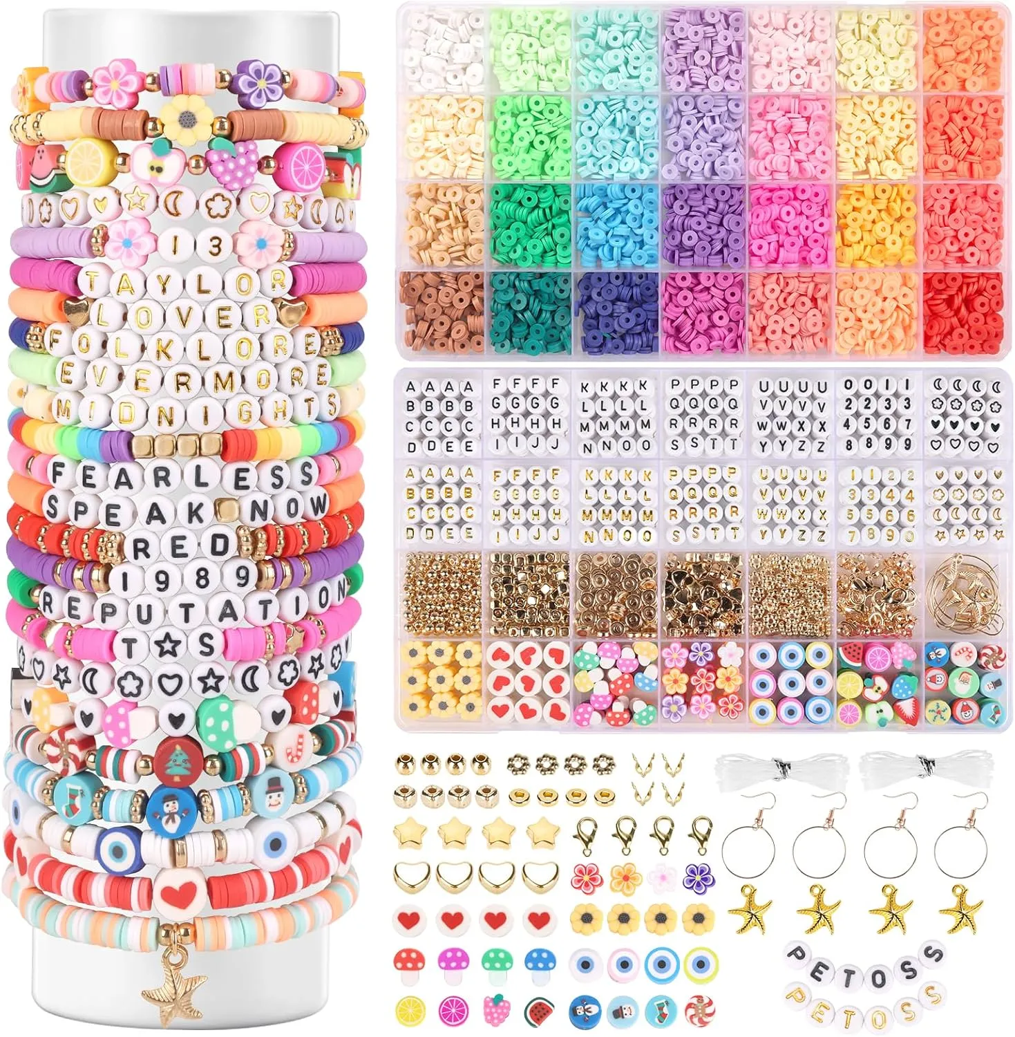 Friendship Bracelet Kit,4660 Clay Beads Bracelet Making Kit,Flat Preppy Beads for Jewelry Making,Polymer Heishi Beads with Charms Gifts for Teen Girls Crafts
