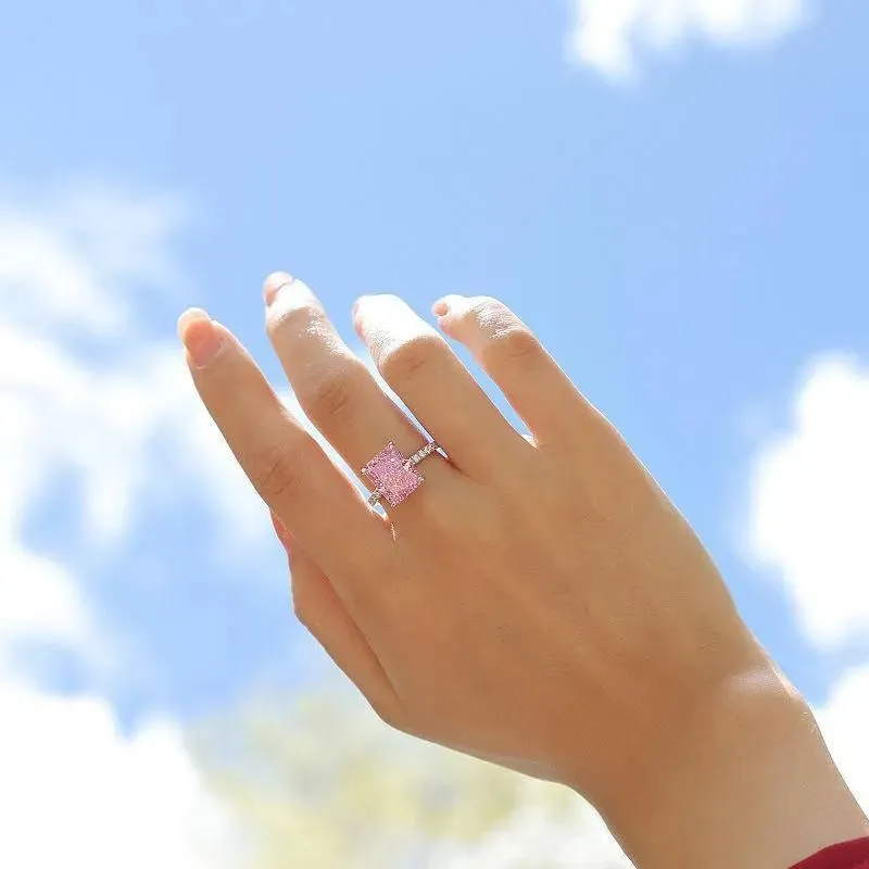Get Noticed with the Pink Rectangle Ring -  Silver Plated and Stunning