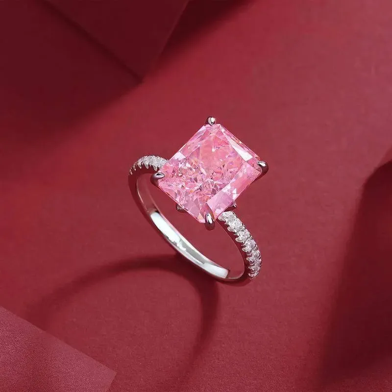 Get Noticed with the Pink Rectangle Ring -  Silver Plated and Stunning