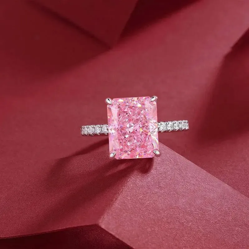Get Noticed with the Pink Rectangle Ring -  Silver Plated and Stunning