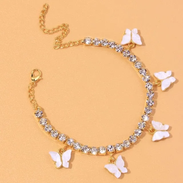 Heart Shaped Rhinestone Anklets Gold Or Silver