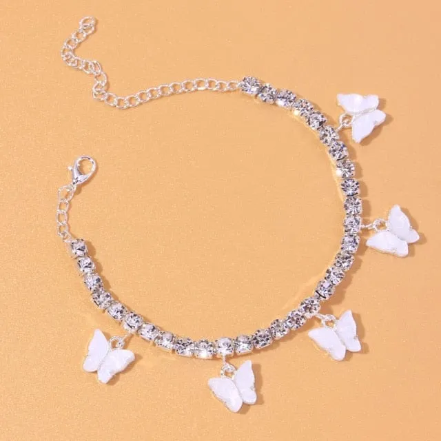 Heart Shaped Rhinestone Anklets Gold Or Silver
