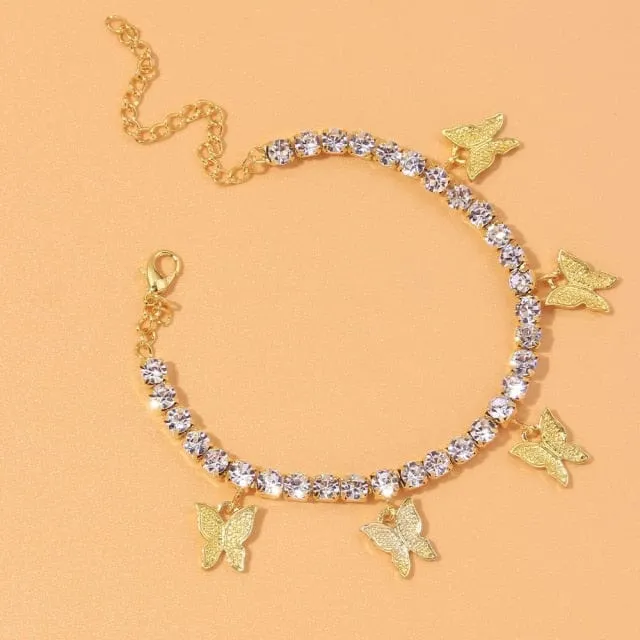 Heart Shaped Rhinestone Anklets Gold Or Silver