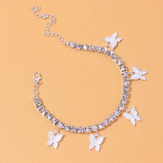 Heart Shaped Rhinestone Anklets Gold Or Silver