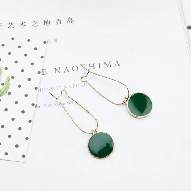 Hot Simple Green Circle Small Fresh Girl Earrings Female Character Good Quality Pendant