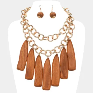 iLLASPARKZ Chunky Wooden Charm Station Layered Statement Necklace