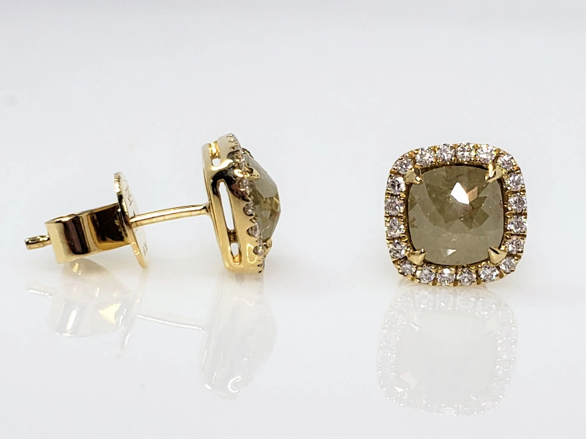 Inspired Cushion Rough Diamond Earrings