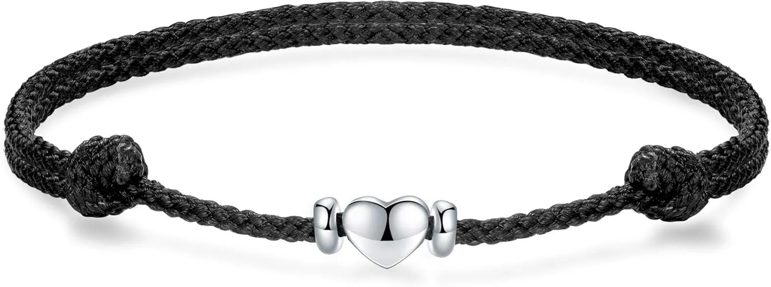 J.Endar Anklet Heart Waterproof Boho Jewellery Handmade String 925 Sterling Silver Summer Beach Anklets for Women Ladies Love Friendship Braided Jewelry