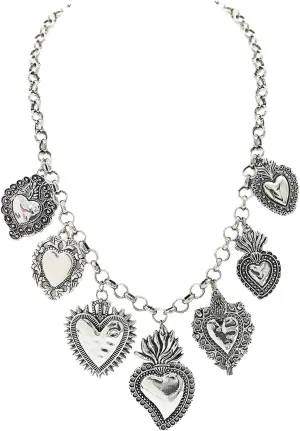 JNF Chunky Layer Heart Charm Necklace for Women Boho Heart Sun Flower Key Coins Charms Necklaces Paperclip Link Chain Necklace Y2K Statement Jewelry