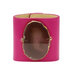 LOVED CUFF - PINK RUBY LEATHER WITH BROWN AGATE  S.1.01.004.1035