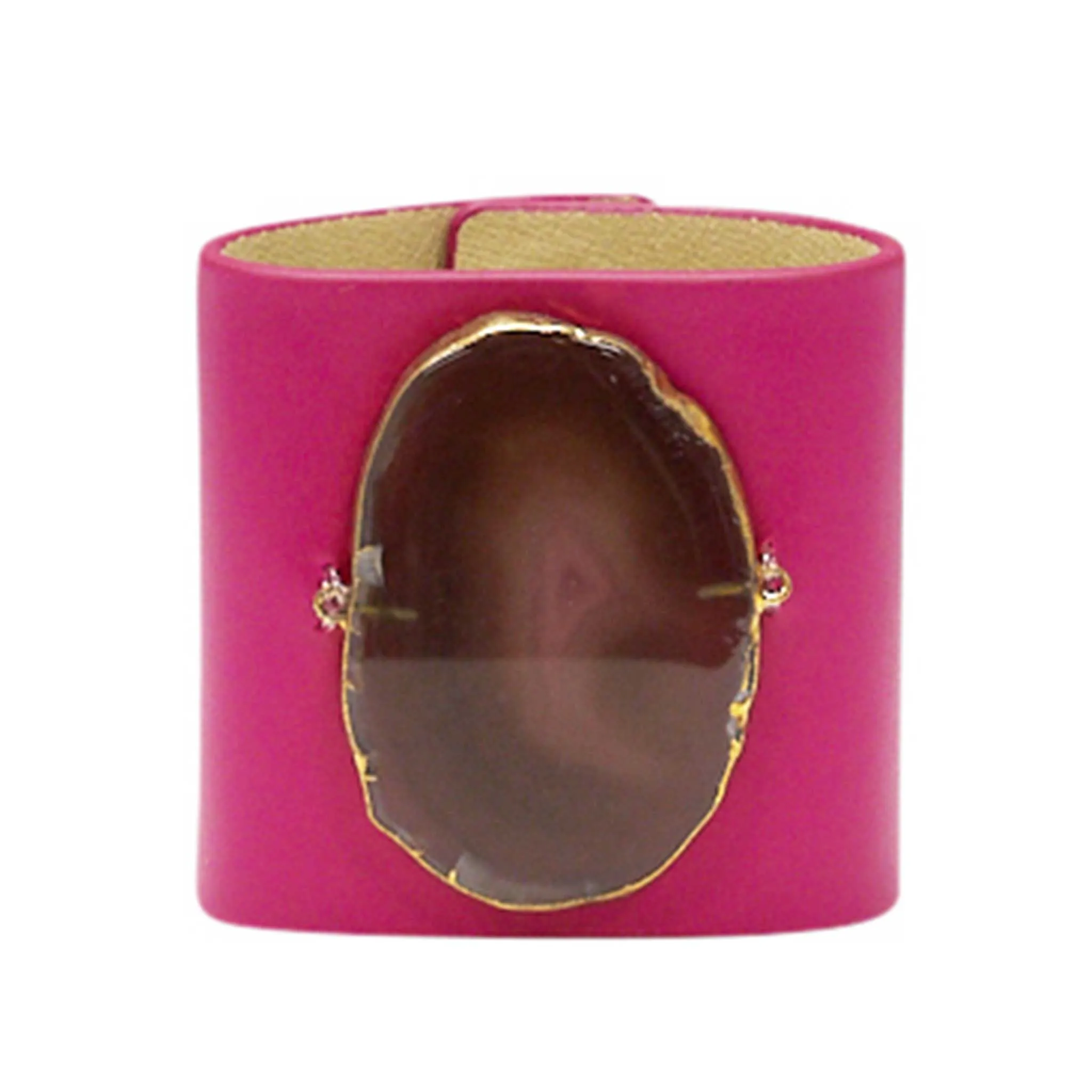 LOVED CUFF - PINK RUBY LEATHER WITH BROWN AGATE  S.1.01.004.1035