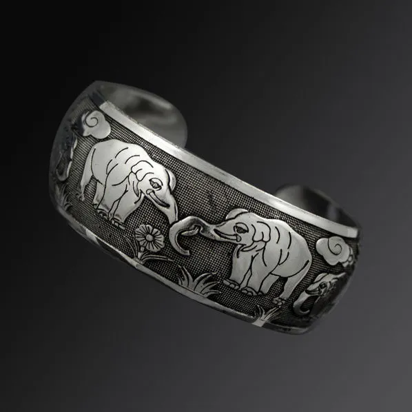 Miao Ethnic Tribal Elephant Cuff Bracelet