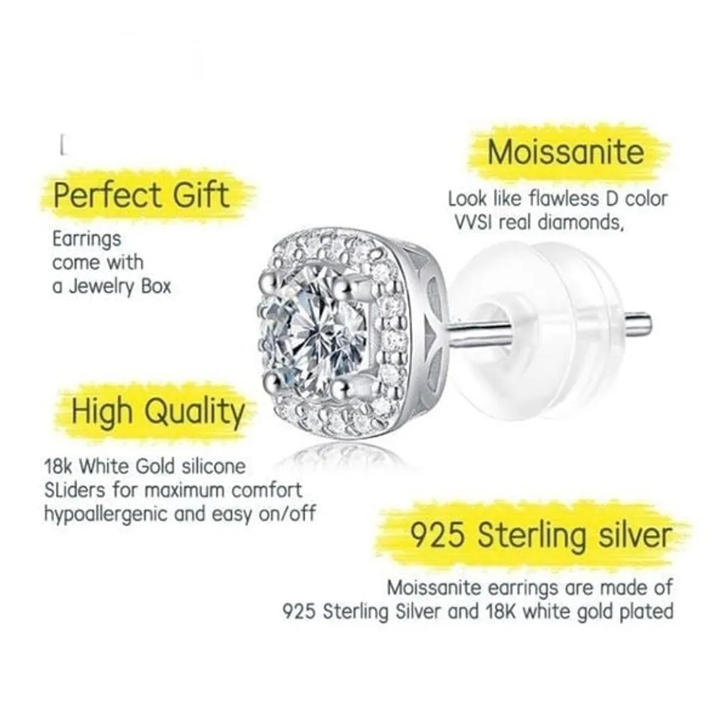 New Moissanite Stud Earrings 925 Sterling Silver