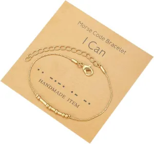 Pingyongchang Inspirational Bracelets Friendship Morse Code Bracelets Inspirational Jewelry Gifts for Women Men Adjustable Gold Beads Anklets for Best Friends